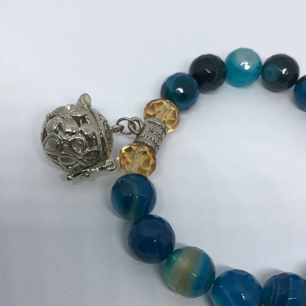 ARTISAN handcrafted blue agate beads art glass bead and locket charm